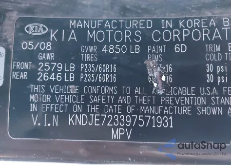 2009 Kia Sportage Lx V6 from USA, damaged, VIN KNDJE723397571931